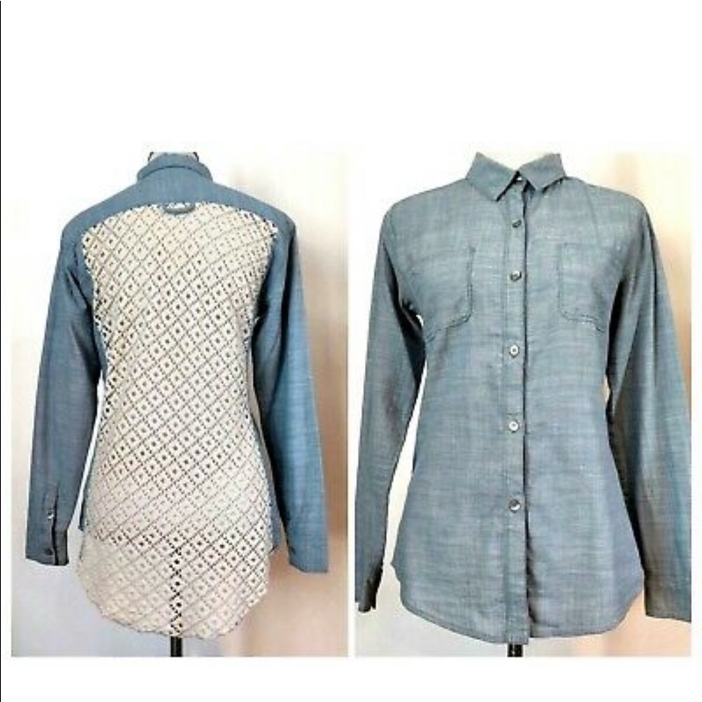 Free People Slubby Road Trip Eyelet Lace Chambray